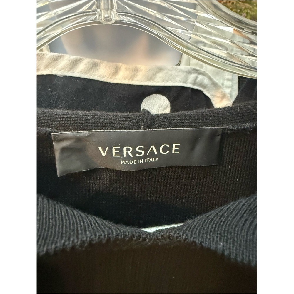 Versace Silk Scarf Paneled Hoodie Womens 38 Black Baroque Knit Pullover - Picture 4 of 14